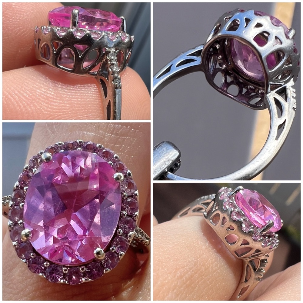 Solid 14k white gold genuine sapphire/Diamond sparkly ring